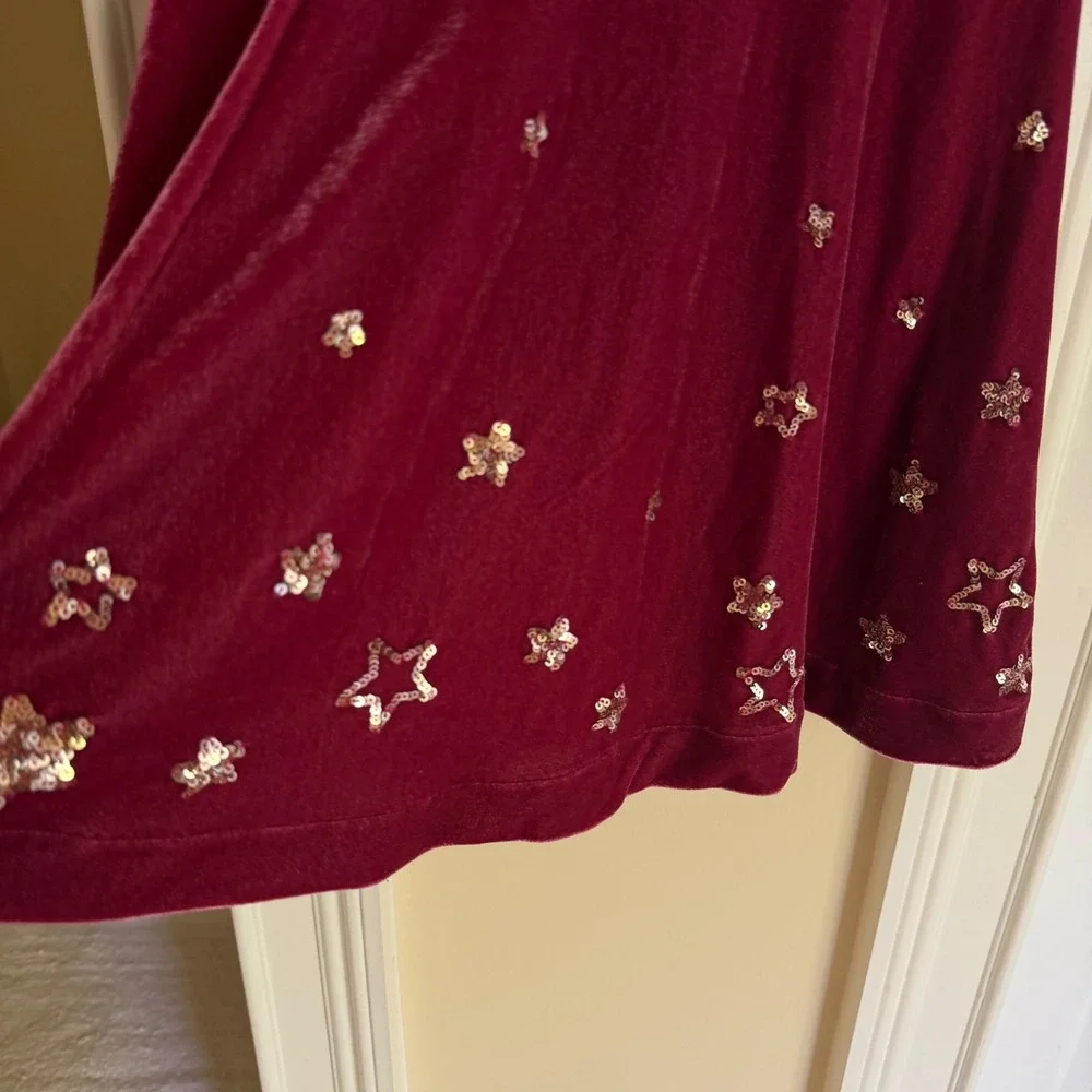 Boden Girls Berry Pink Velvet Sequin Star‎ Skater Dress Size 5-6Y Holiday Party